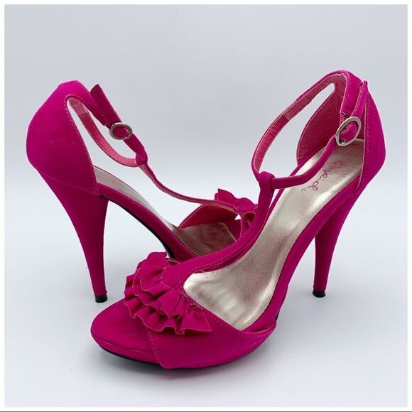 Qupid Hot Pink Valentine Stiletto Heel Ankle Strap Sandal - Picture 5 of 10